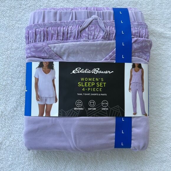 Eddie Bauer Womens Sleep Set 4 Piece Tank - T-shirt - Short - Pants NEW Large - Picture 1 of 5